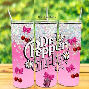 20oz Girly Dr Pepper Soda  insulated Tumbler with sliding lid and 2 straws